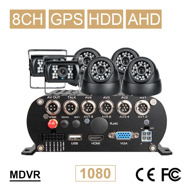 8CH 1080N жесткий диск GPS Мобильный видеорегистратор 2 ТБ 256G I/O будильник с 6Pcs 2.0MP