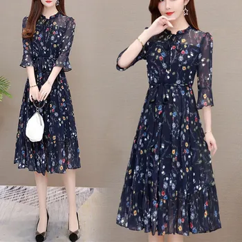 

Chiffon Floral Dress Summer Female 2020 New Waist Temperament Long L by Age Dress Good Quality