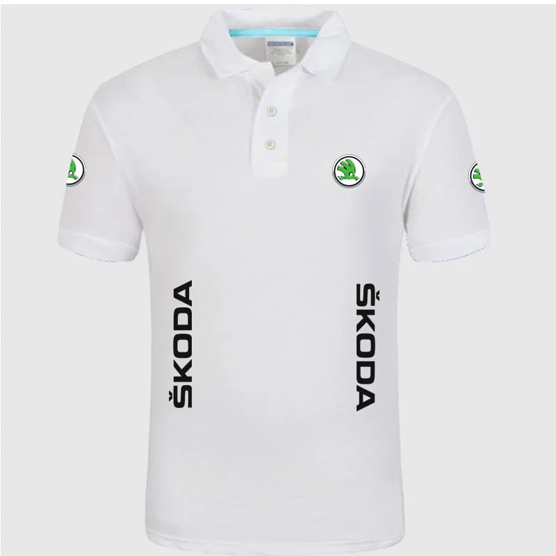Летние мужские поло с коротким рукавом, мужские Рубашки, Топы Skoda polo, рубашка - Цвет: Белый