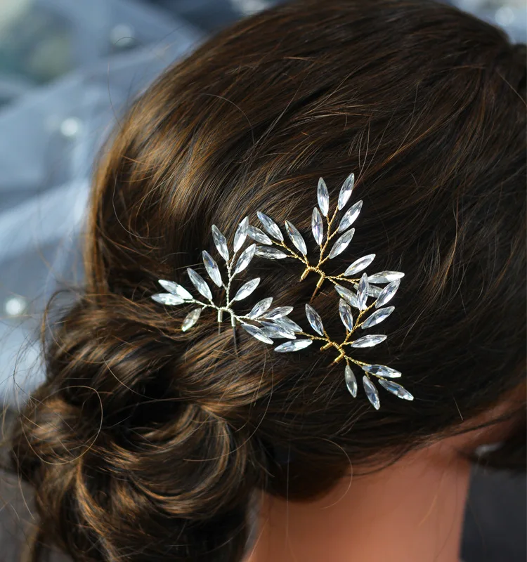 Vintage Gold Silver Rhinestones Three Hair Pins Set Wedding Classic Headwear Bride Evening party Hair Accessories for women