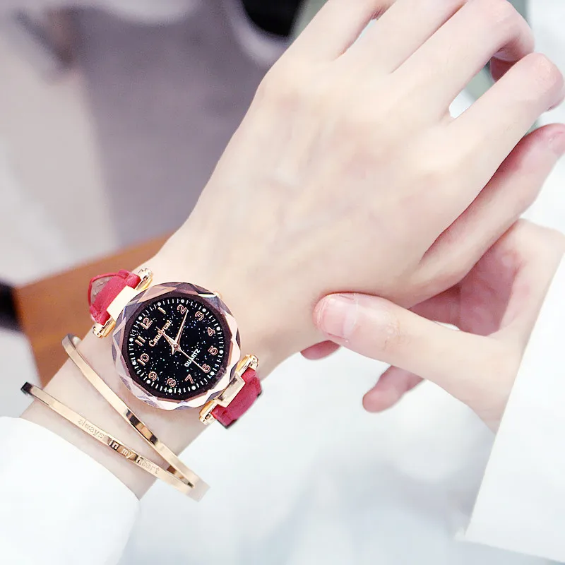 Женские модные часы Лидер продаж дешевые звездное небо женские часы-браслет повседневные кожаные кварцевые наручные часы Часы Relogio Feminino
