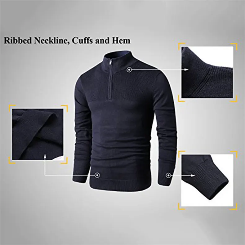 MuLS Brand Cotton Pollovers Sweater Men Casual Sweaters Pull Homme Knitted Pullover Half Zipper Turtleneck Knitwear Polo-Collar 8