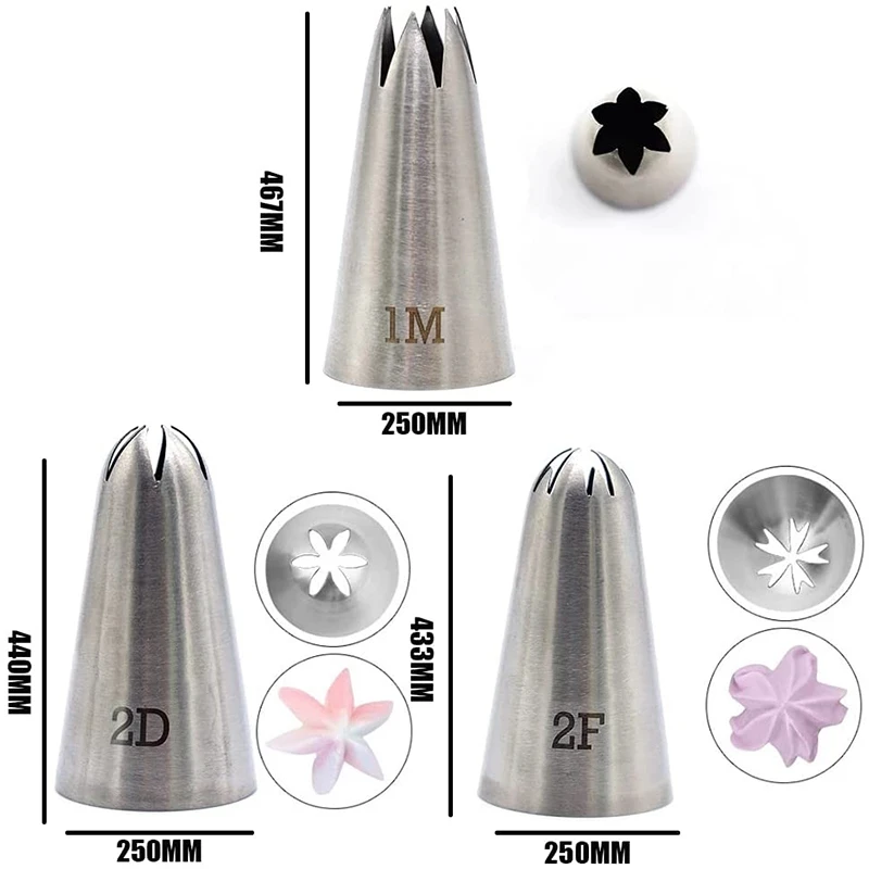 Description Picture 3 of itemPastry Nozzles Set Large 2D/1M /2F Stainless Steel Icing Cream Piping Tips Socket Confectionery Cupcake Cake Decorating Tool