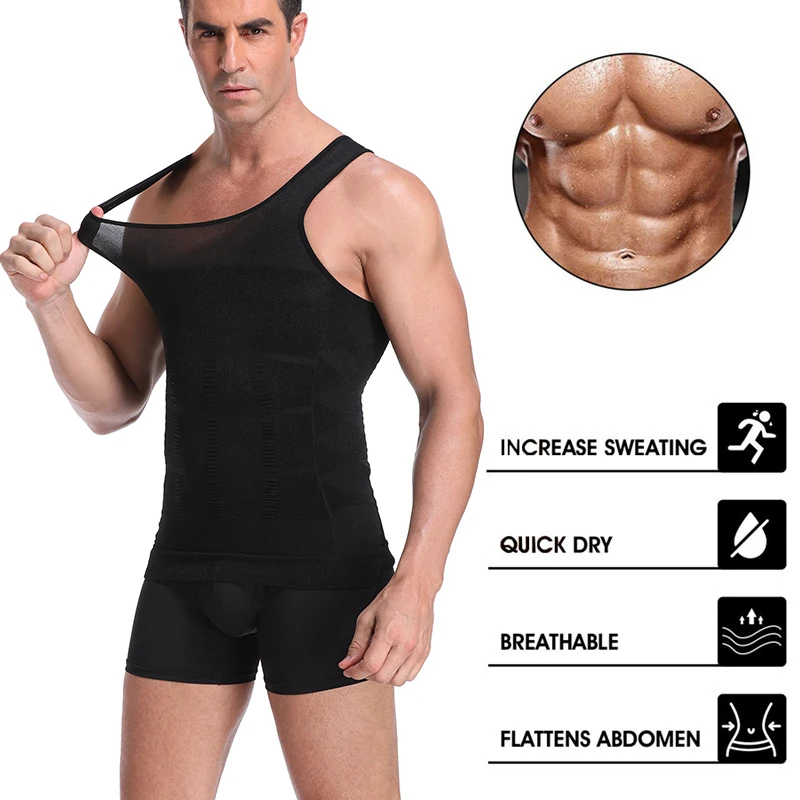 Compression Shirts for Men Shapewear Slimming Body Shaper Waist Trainer Vest Workout Tank Tops Abdomen Undershirts Fat Brun Gym