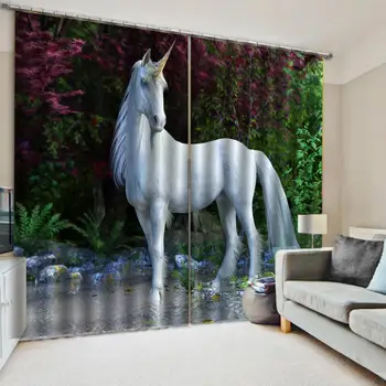 

New white horse curtains Window Blackout Luxury 3D Curtains set For Bed room Living room
