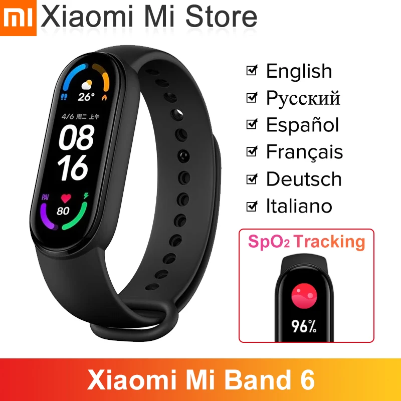 New Xiaomi Mi Band 6 Large Display Smart Bracelet Color AMOLED Screen Blood Oxygen Tracker Heart Rate Monitor Waterproof Band
