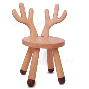 

Solid Wood Children's Stool Deer Animal Chair Kindergarten Baby Cute Table Stool Cartoon Small Bench Back Children's Table