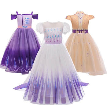 

Ice Snow World 2 Cosplay Anna Elsa Princess Dress Cartoon Mesh Casual Girls Dress Festival Fantasy Snow Queen Baby Girl Dresses
