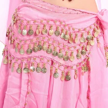 Женская Сексуальная Милая юбка для танца живота, шифоновая юбка, шарф, пояс с золотыми монетами, 3 ряда, 1 аксессуар для танцев