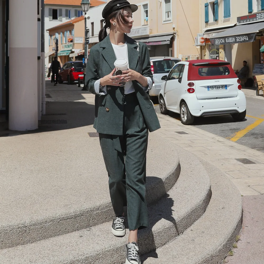 

Photo Shoot Fashionable Smart Suit Set 2019 Autumn New Style Retro Young-Style Coat + High-Waist Pants Two-Piece Set