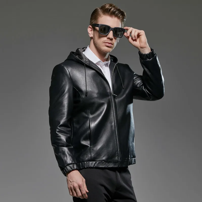 

Spring Autumn Plus Size Genuine Leather Jacket Men Clothes 2020 Sheepskin Coat Hooded Casual Mens Leather Jackets 181715 KJ2289