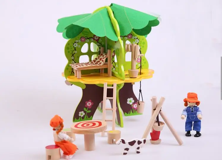 Детские деревянные блоки игрушки, развивающие игрушки, DIY сцена игра, Разборка и сборка, кукла на дерево дом