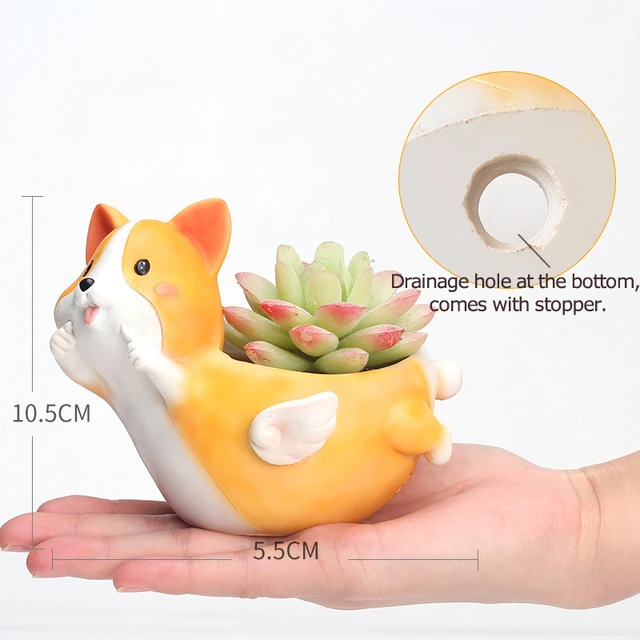 Tündérkerti Állat Virág Edény Gyanta Ültetvényes Zamatos Növényekhez Pot Corgi Zsiráf Víziló Asztali Virágcserapadású Házdekoráció Ajándék - Image 2