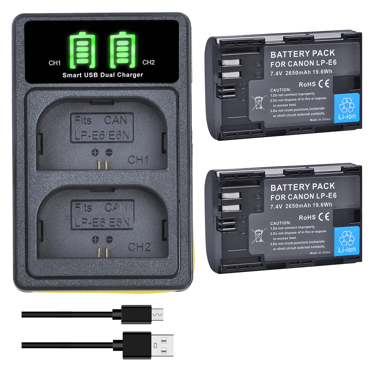 High-Capacity 2650mAh Li-ion Battery and Charger Pack