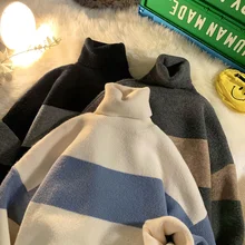 Oversized Vintage Mens Winter Striped Turtleneck Sweater Fashion Knitwear For Male Harajuku Warm Unisex Casual Pullovers