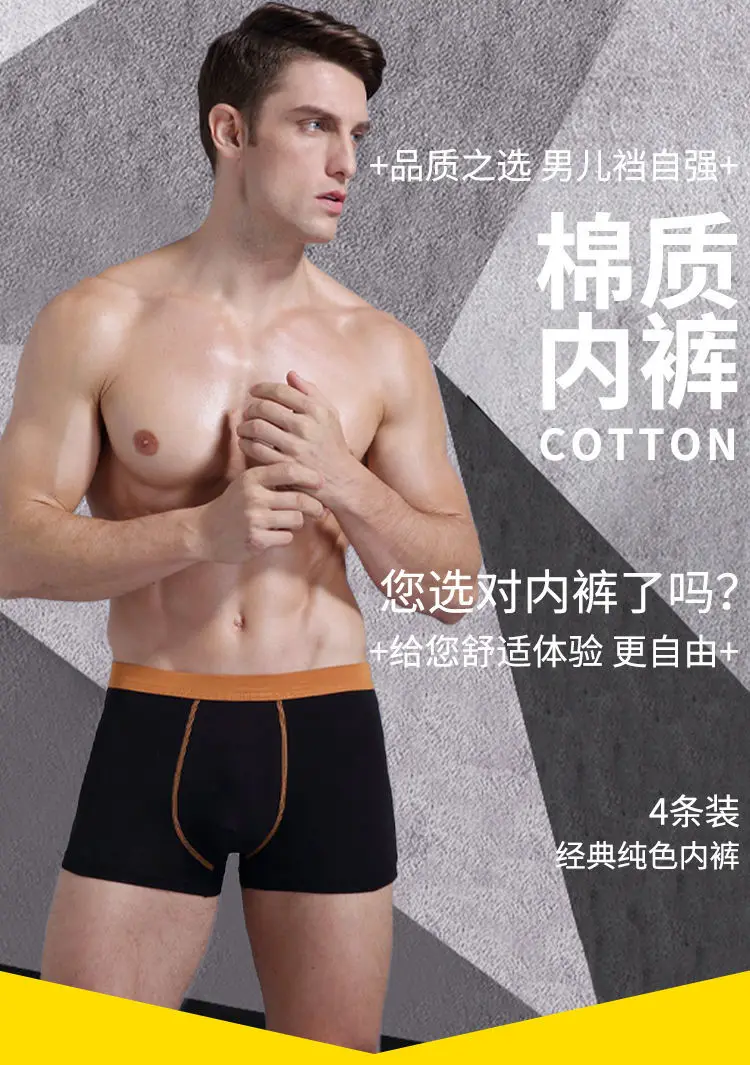 4pcs/lot Underpants Men Underwear Soft Cotton Middle Waist Boxer Shorts Fashion Sexy Men Panties Calecon Homme Gay