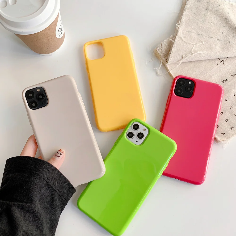 Candy Color Soft Silicone Jelly Phone Case for iPhone X XS XR 7 8 Plus Protective Glossy Back Cover for iPhone 13 11 12 Pro Max