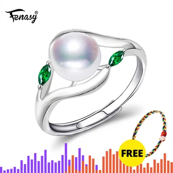 

FENASY freshwater pearl cute ring 925 Sterling Silver Ring cultured Real Pearl Rings For Women Wedding 2018 new Emerald Ring