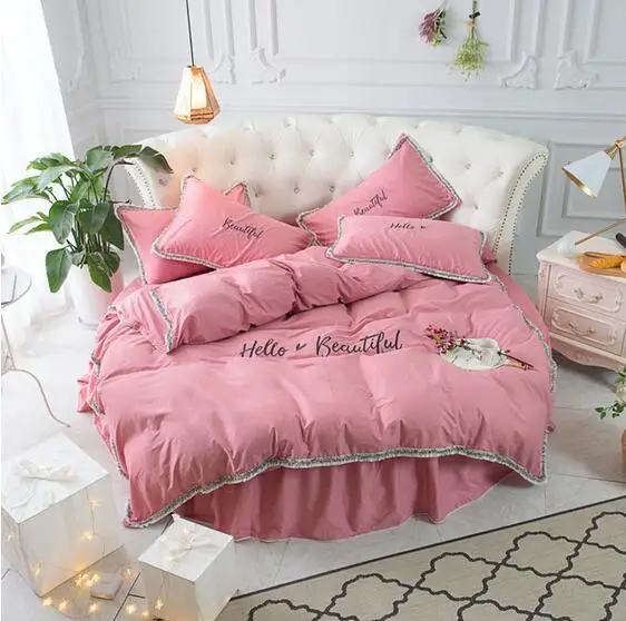 4pcs set 06 4 шт., хлопок, круглая простыня, наволочка, набор пододеяльников, мягкая кружевная наволочка с вышивкой, 200*230 см, пододеяльник - Цвет: 4pcs set 06