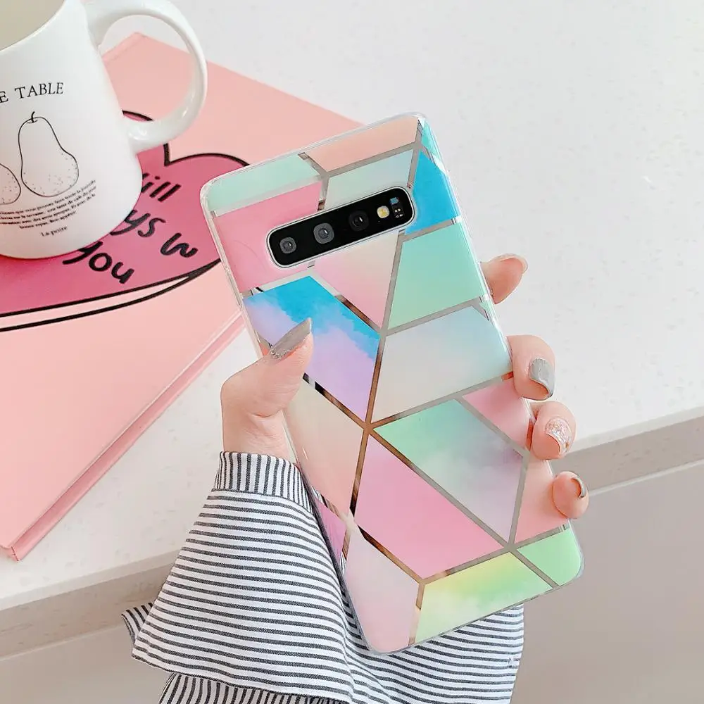 

SUYACS Geometric Marble Phone Case For Samsung S10e S10 S8 S9 Plus Soft IMD Electroplated Full Body Phone Back Cover Cases Gifts