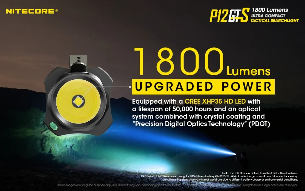 NITECORE P12GTS светодиодный фонарик Cree XHP35 HD 1800 лм водонепроницаемый тактический фонарь с 18650 батареей для кемпинга