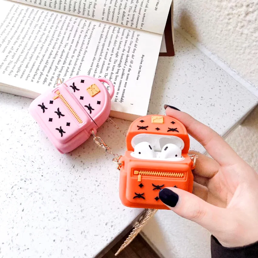 

3D Luxury diagonal bag Silicone Shockproof Headphone Cases For Apple Airpods 1 2 Silicone Earphone Protection Cover Long chain