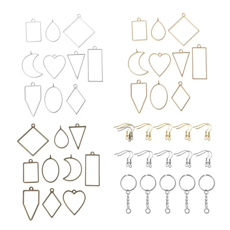 

Geometric Metal Frame Set DIY Epoxy Resin UV Crystal Drop Round Triangle Hollow Pendant Jewelry Making Accessory