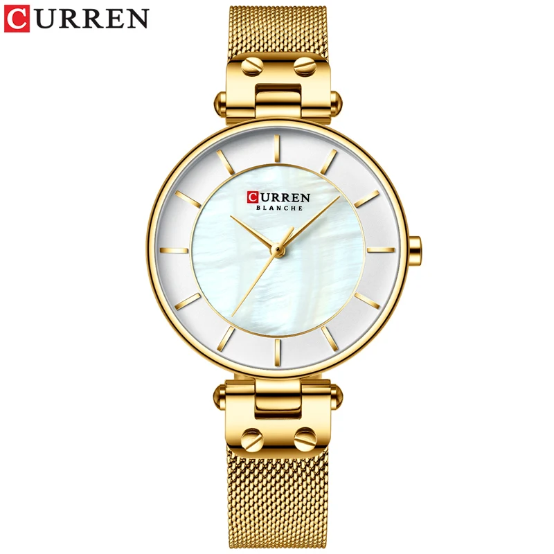 S goldwhite CURREN креативные простые кварцевые часы женские стальные механические часы новые часы женские часы-браслет relogios feminino 9056 - Цвет: S goldwhite