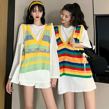 

Autumn Vest Women New Wool Sleeveless V-Neck Knitted Vest Female casual tank tops oversize Korean Harajuku Girls pullover