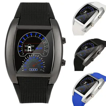 

Fashion Aviation Turbo Dial Flash LED Watch Gift Mens Lady Sports Car Meter Pattern Watch