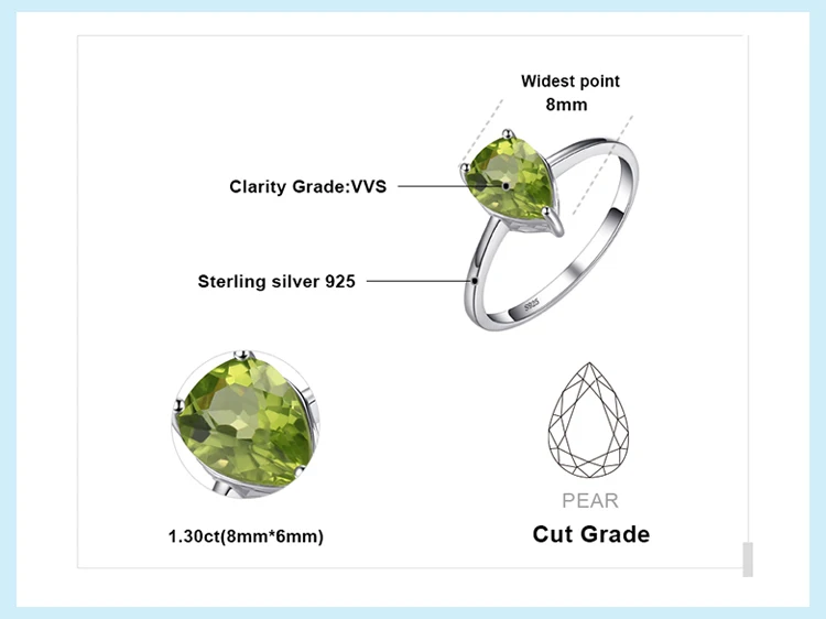 Jewelrypalace капли воды 1.2ct Природные Перидот Кольца для Для женщин Pure 925 Серебряное кольцо Красивые ювелирные изделия Новинка на продажу