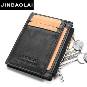 

JINBAOLAI Mini Men Wallets Genuine Cow Leather Short Design Zipper Card Holder Male Purse Brand Causal High Quality Male Wallet