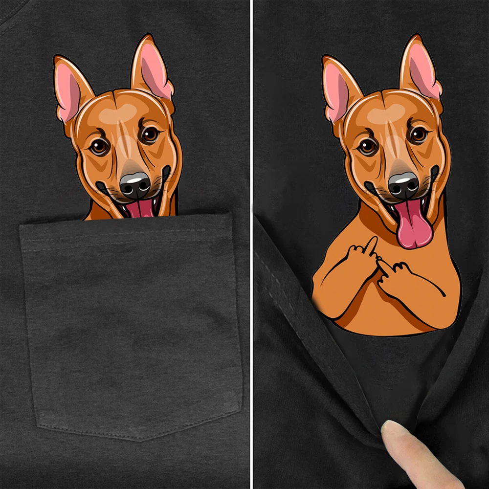 CLOOCL Animal Cotton T-Shirt Fashion Pocket Schnauzer Dog Middle Finger Printed Tshirt Men Women Shirts Hip Hop Tops Cotton Tees