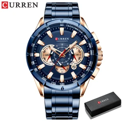 CURREN Men's Stainless Steel Sport Chronograph Watch with Luminous Hands (Blue box)