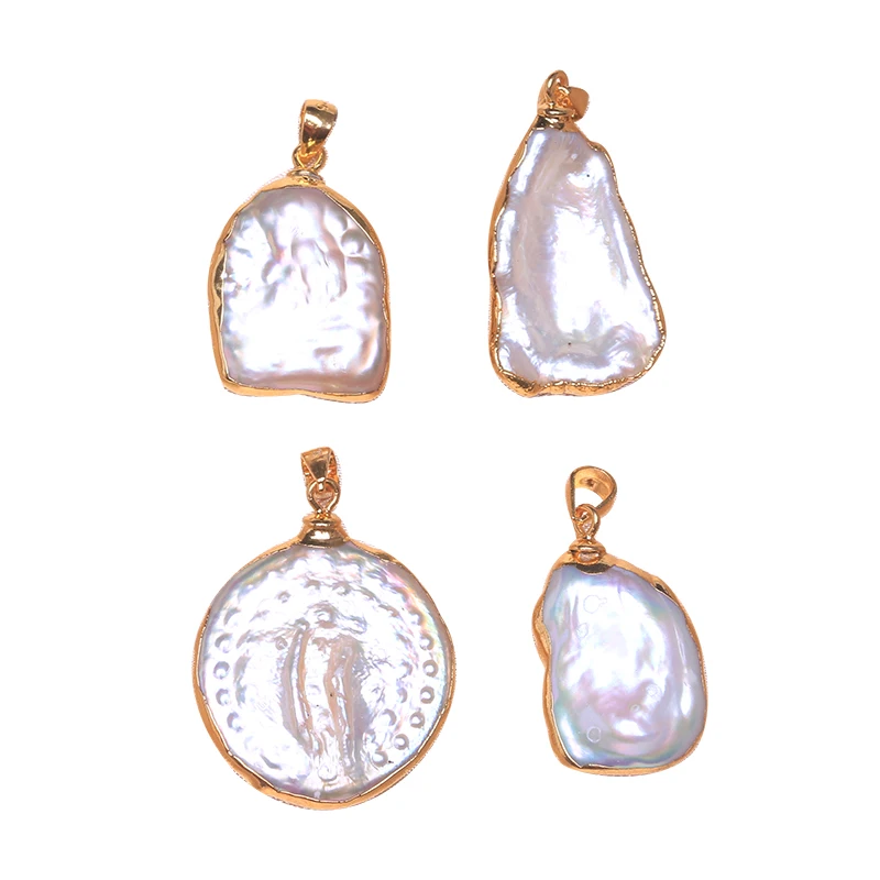 Boarqueonly Natural Irregular freshwater pearl with gold-rimmed double-headed buckle 925 sterling silver pendant loose beads pdg