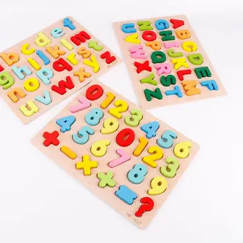 

1 Set Wooden Puzzle Colorful Hand Grab 3D Educational Letters Jigsaw Board Toy Alphabet Puzzles for Kids Children Toddler
