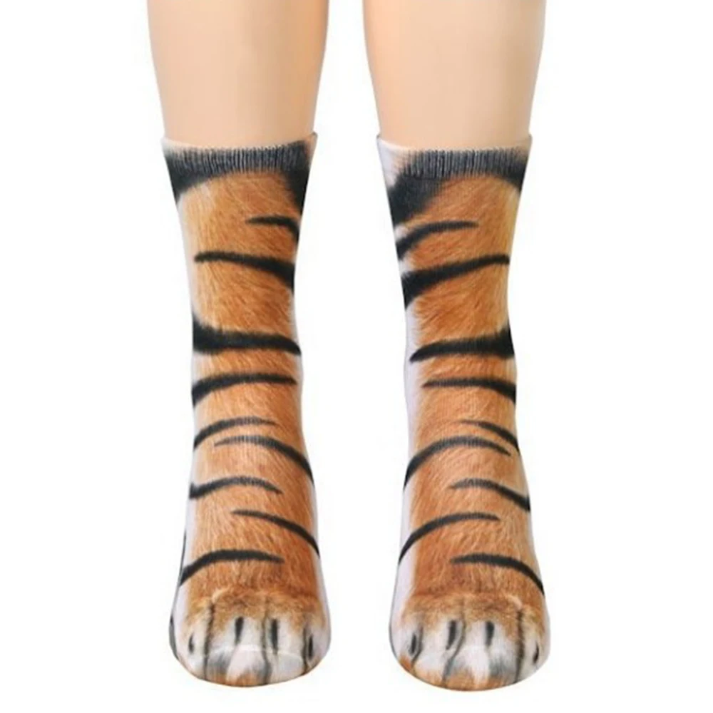 Новые носки с объемным принтом в виде лап животных для взрослых, длинные эластичные дышащие носки унисекс с рисунком кота, собаки, лошади, зебры, свиньи, кошки
