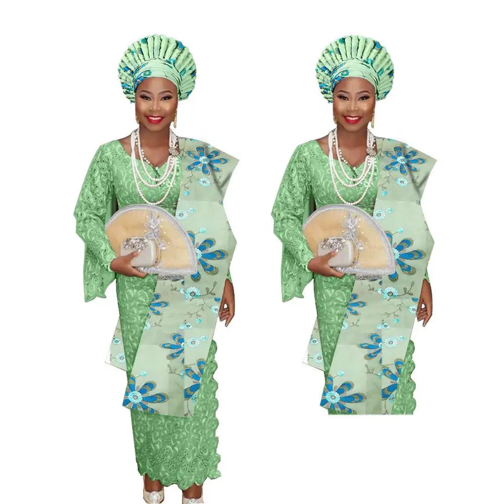 Нигерийский геле головной убор aso oke с плечом геле - Цвет: as pic