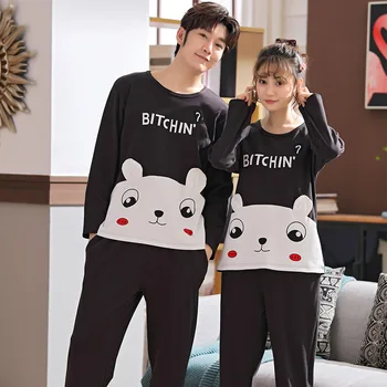 

Unisex Adult Flannel Sleepwear Thicken Warm Couple Pajama Sets Long Sleeve Pyjamas Cartoon Cute Homewear Winter Home Suit
