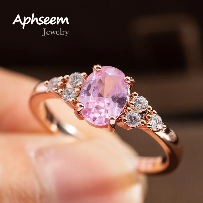 Fashion Oval Pink Zircon Wedding Rings For Women Female Elegant Simple Dainty Ring Engagement