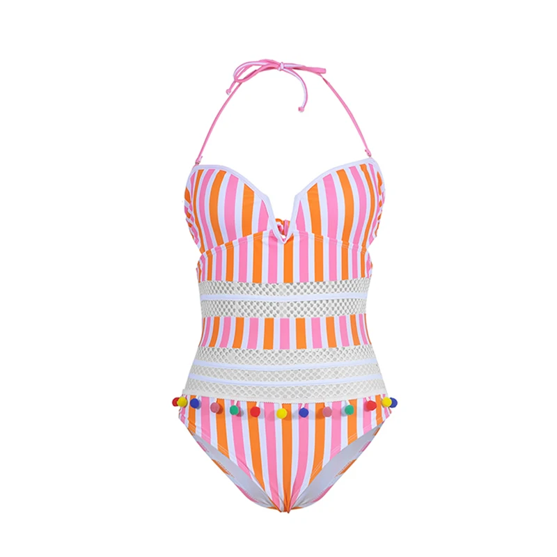 WERIDEDIRT 2020 New Women?s Sexy Solid backless Halter Swimwear Strap Deep V Ball Hanging  One Piece suits Beachwear for women