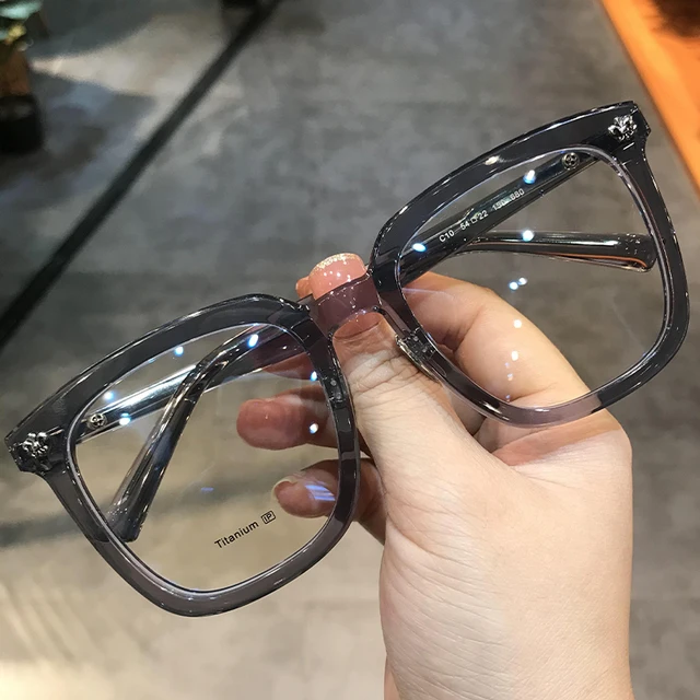 JIANDAN Transparent Plate Big Face Frame For Men And Women Oversize Retro Plain Mirror Myopia  AntiBlue Light Lens Prescription 680 Gray