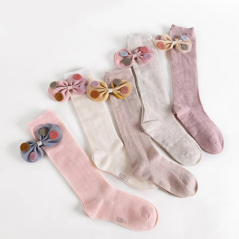 0-1year 5pair socks 5 пара/лот Симпатичные детские носки однотонные носки средней длины для маленьких девочек с милым бантом в горошек, с заколками для волос, хлопковые тонкие носки для детей - Цвет: 0-1year 5pair socks