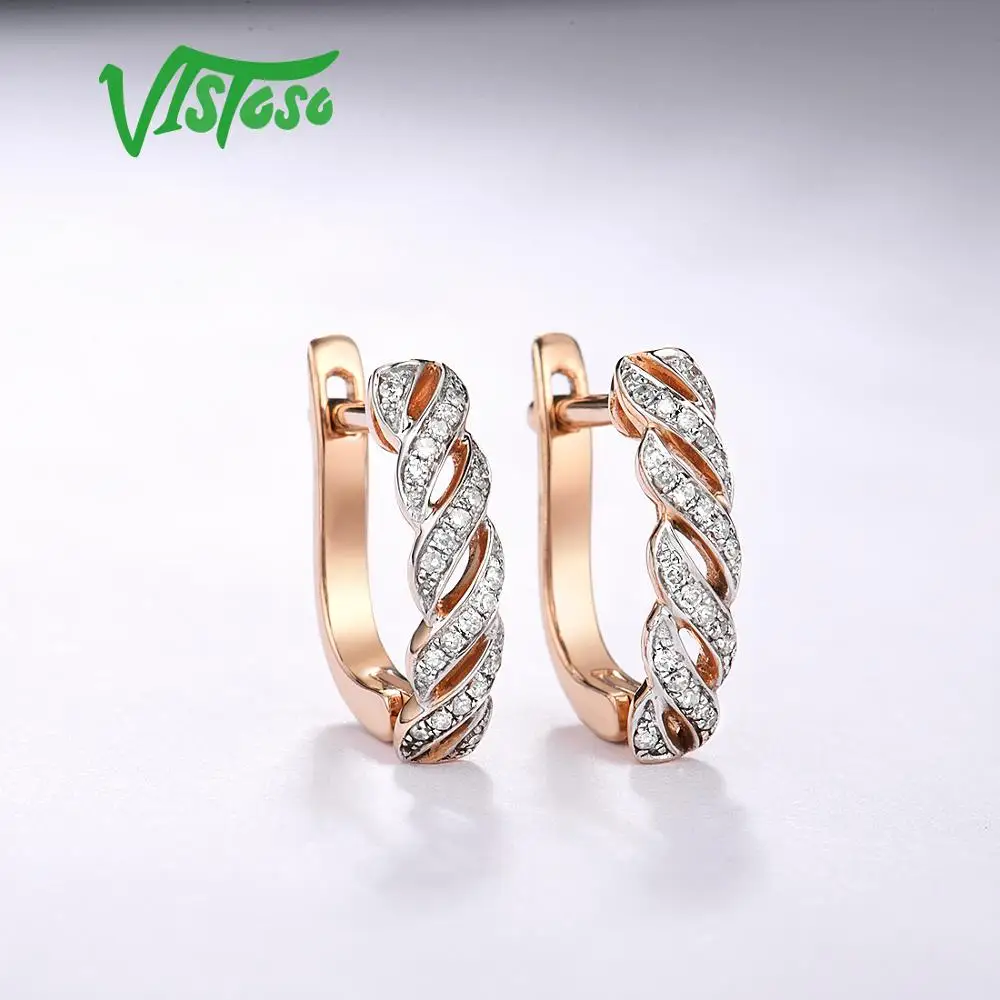Женские золотые серьги VISTOSO, 14 к, 585 розовое золото, сверкающие Роскошные серьги С вечными бриллиантами, обручальное кольцо, юбилейное ювелирное изделие