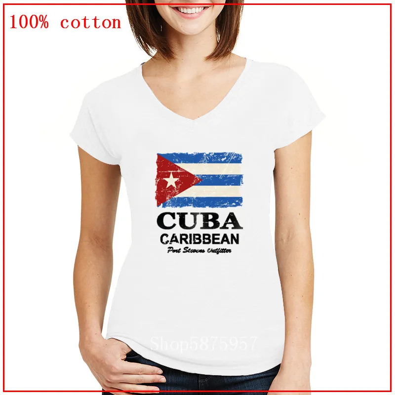 Latest design Flag Of Cuban Cuba T Shirt For women Interesting Shirts V neck blouses Comfortable All Cotton Tees | Женская одежда