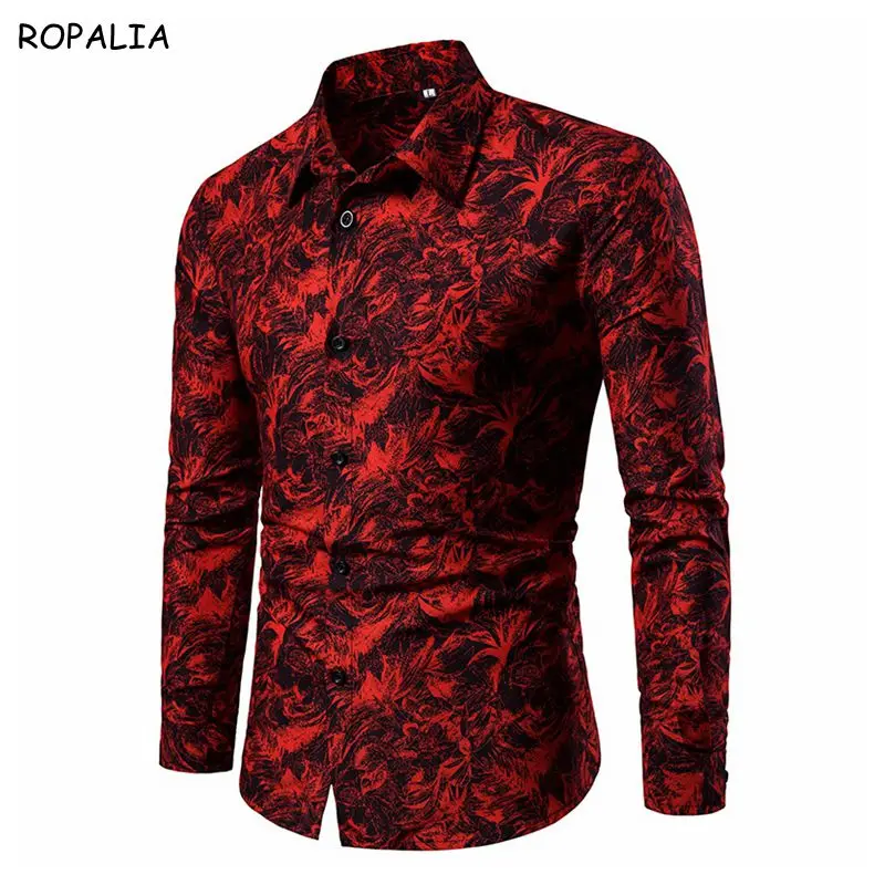 Camisa de manga larga con estampado para hombre, ropa informal ajustada para actos sociales, Otoño e Invierno
