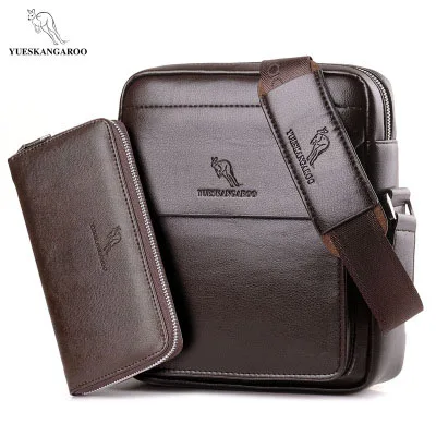 Brown Set YUESKANGAROO Роскошная повседневная мужская сумка вертикальная деловая кожаная сумка на плечо винтажная мужская сумка через плечо с кошельком - Цвет: Brown Set
