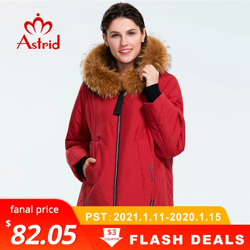 Astrid 2019 Зима новое поступление пуховик женский с меховым воротником толстый