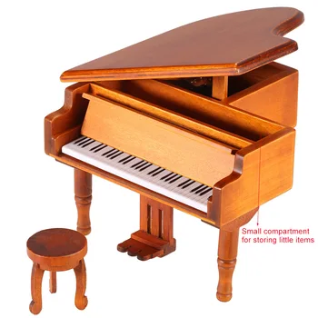 

New Windup Wooden Piano Musical Box Classical Melody Music Box Castle in the Sky Melody Gift for Children Girls
