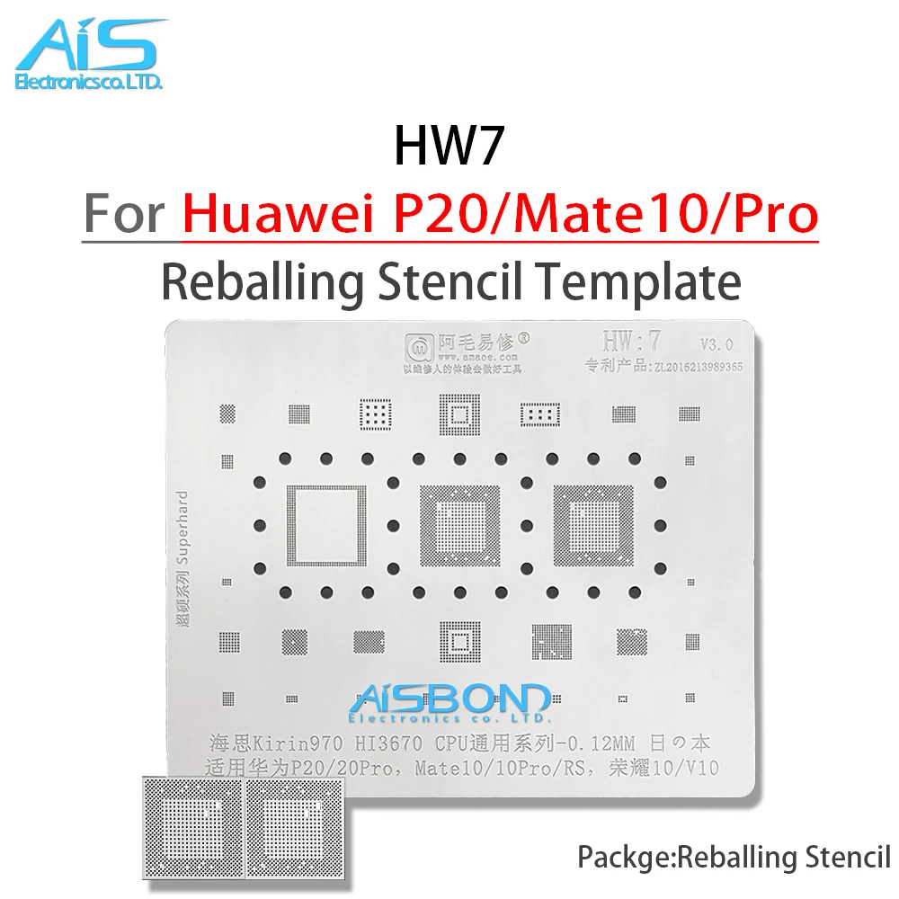 

Amaoe HW7 BGA Reballing Stencil For Huawei P20 Pro P20Pro Mate10 Mate10Pro RS Honor 10 V10 Kirin970 HI3670 CPU Planting Tin Net